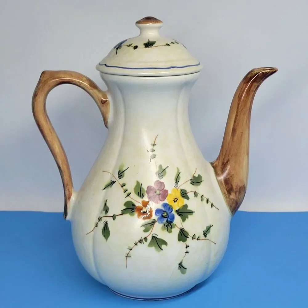 Longchamp Nemours 9” Coffee Pot French Country Hand Painted Limoges France